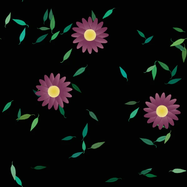 Flores Con Hojas Fondo Sin Costuras Ilustración Vectorial — Vector de stock