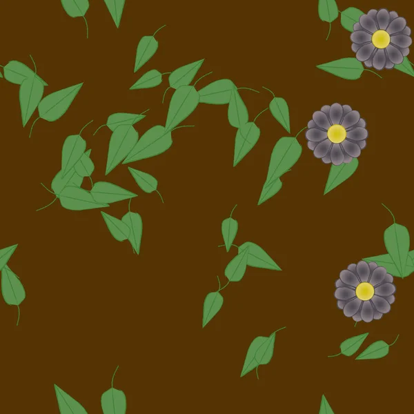 Flores Abstractas Con Hojas Verdes Patrón Sin Costura Ilustración Vectorial — Vector de stock