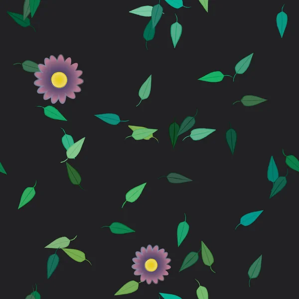 Blumen Mit Blättern Nahtloser Hintergrund Vektorillustration — Stockvektor