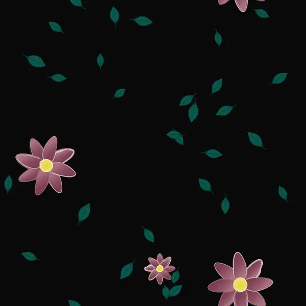 Flores Con Hojas Fondo Sin Costuras Ilustración Vectorial — Archivo Imágenes Vectoriales