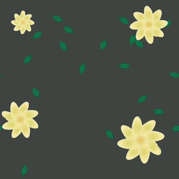 Flores Con Hojas Fondo Sin Costuras Ilustración Vectorial — Archivo Imágenes Vectoriales