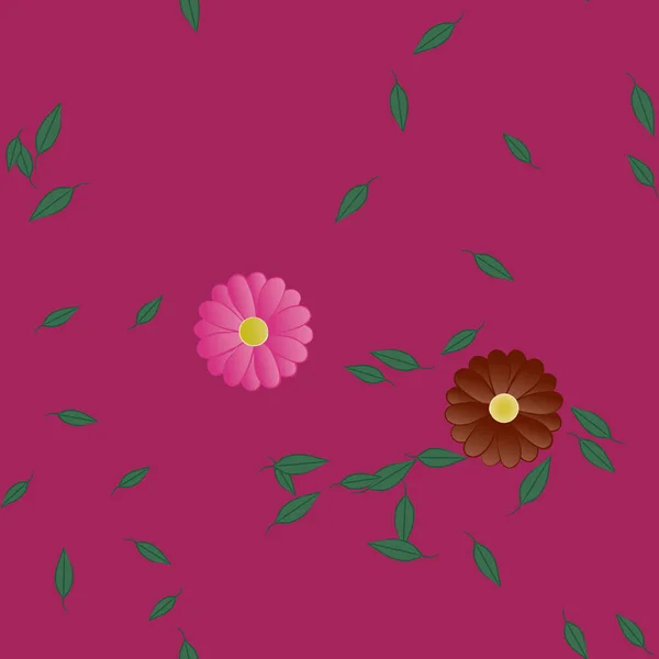 Flores Com Folhas Sem Costura Fundo Ilustração Vetorial — Vetor de Stock