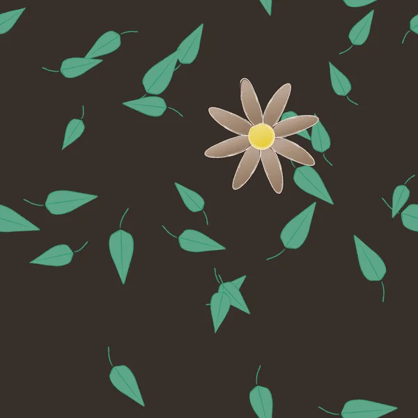 Flores Abstractas Con Hojas Verdes Patrón Sin Costura Ilustración Vectorial — Vector de stock