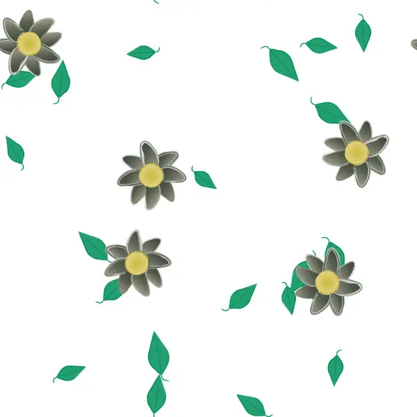 Flores Com Folhas Sem Costura Fundo Ilustração Vetorial — Vetor de Stock