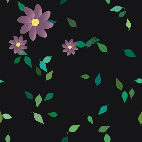 Flores Abstractas Con Hojas Verdes Patrón Sin Costura Ilustración Vectorial — Archivo Imágenes Vectoriales