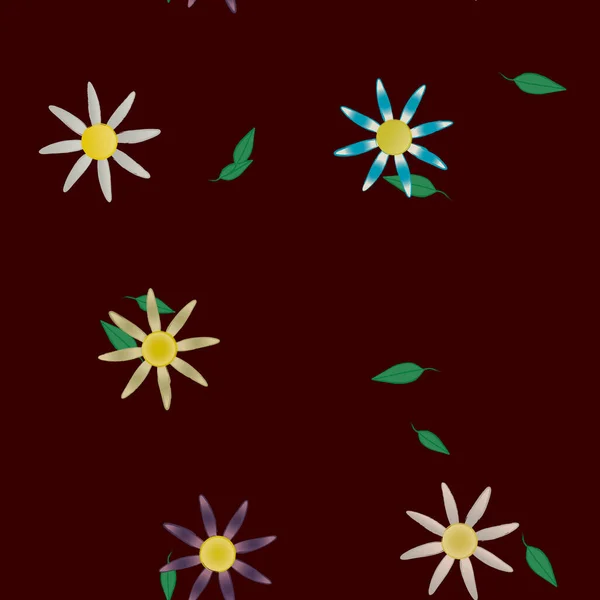 Fleurs Abstraites Avec Des Feuilles Vertes Motif Sans Couture Illustration — Image vectorielle