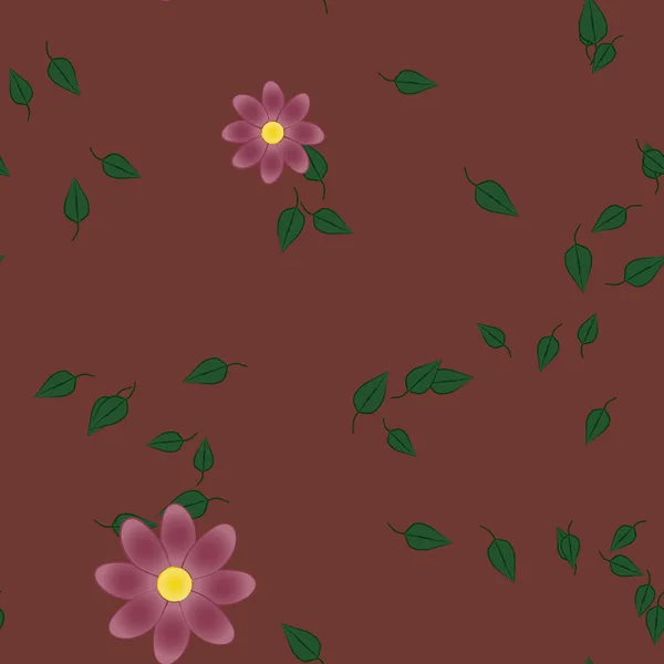 Abstrakta Blommor Med Gröna Blad Sömlös Mönster Vektor Illustration — Stock vektor