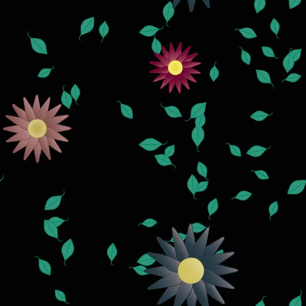 Fleurs Avec Feuilles Fond Sans Couture Illustration Vectorielle — Image vectorielle