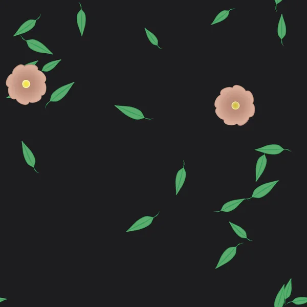 Flores Abstractas Con Hojas Verdes Patrón Sin Costura Ilustración Vectorial — Vector de stock