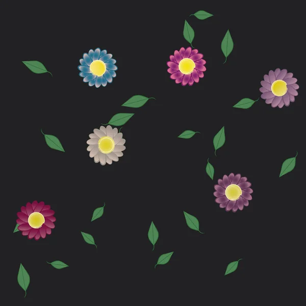 Flores Con Hojas Fondo Sin Costuras Ilustración Vectorial — Vector de stock