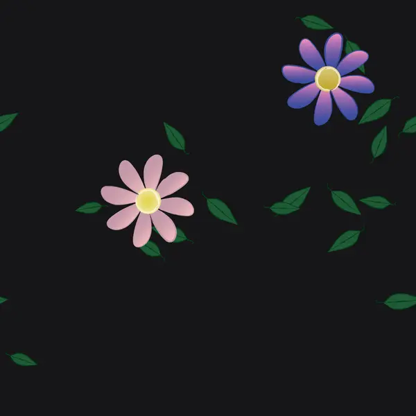 Flores Abstractas Con Hojas Verdes Patrón Sin Costura Ilustración Vectorial — Archivo Imágenes Vectoriales