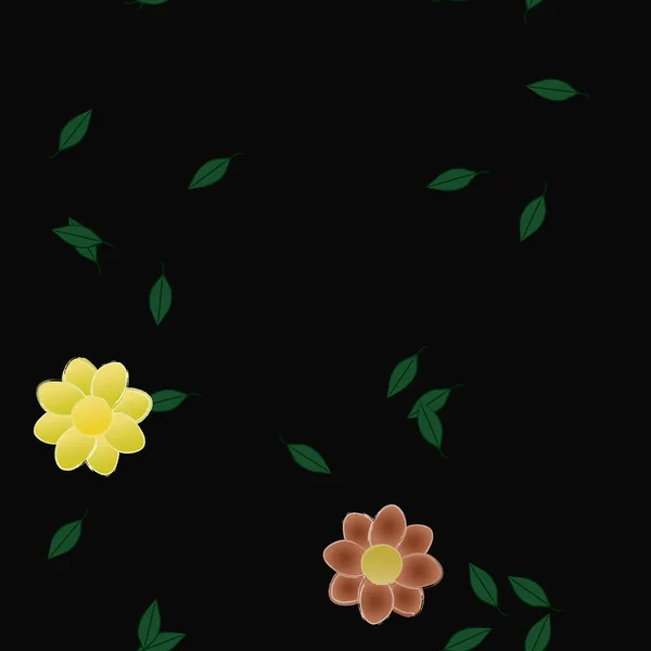 Flores Con Hojas Fondo Sin Costuras Ilustración Vectorial — Vector de stock