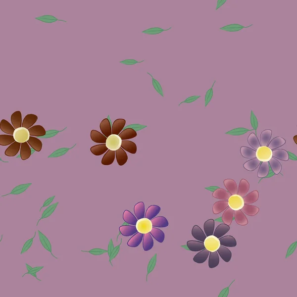 Flores Com Folhas Sem Costura Fundo Ilustração Vetorial — Vetor de Stock