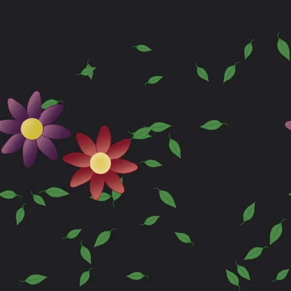 Fleurs Abstraites Avec Des Feuilles Vertes Motif Sans Couture Illustration — Image vectorielle