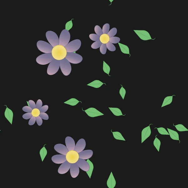 Flores Con Hojas Fondo Sin Costuras Ilustración Vectorial — Vector de stock