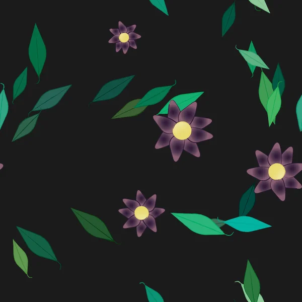 Flores Abstractas Con Hojas Verdes Patrón Sin Costura Ilustración Vectorial — Vector de stock