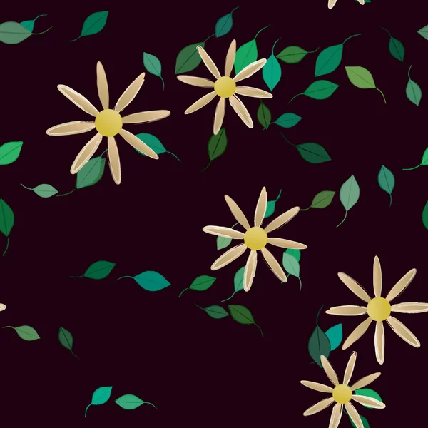 Fleurs Avec Feuilles Fond Sans Couture Illustration Vectorielle — Image vectorielle