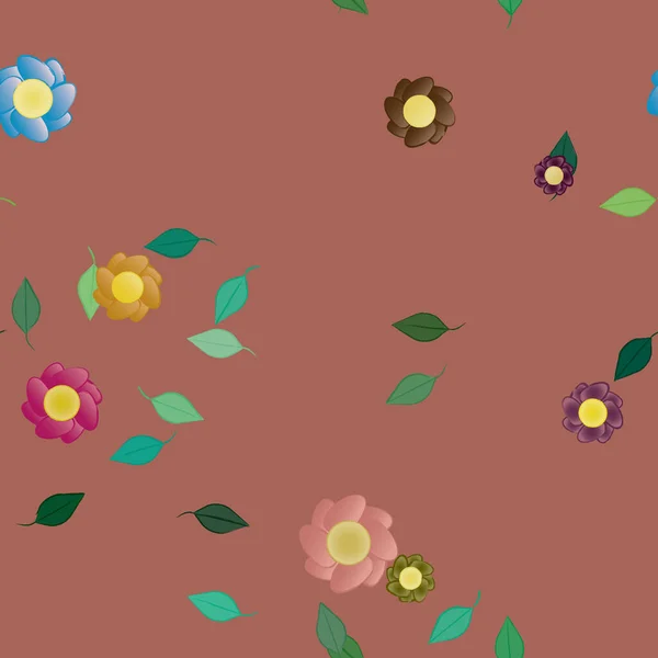 Flores Con Hojas Fondo Sin Costuras Ilustración Vectorial — Vector de stock