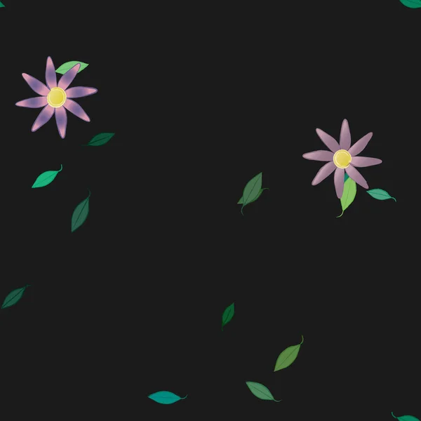 Flores Abstractas Con Hojas Verdes Patrón Sin Costura Ilustración Vectorial — Vector de stock