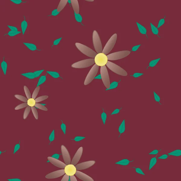 Flores Abstractas Con Hojas Verdes Patrón Sin Costura Ilustración Vectorial — Vector de stock