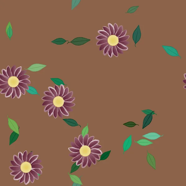 Blumen Mit Blättern Nahtloser Hintergrund Vektorillustration — Stockvektor