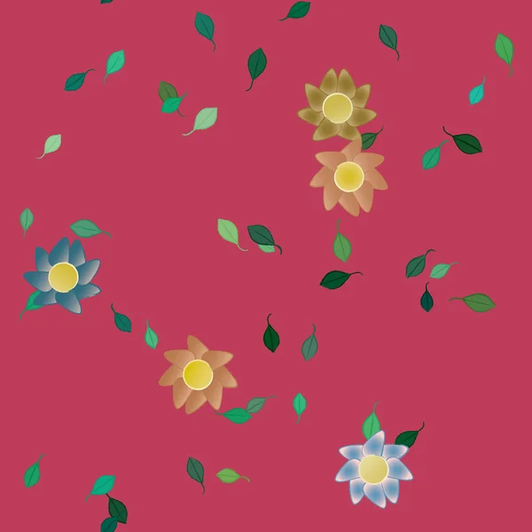 Fleurs Avec Feuilles Fond Sans Couture Illustration Vectorielle — Image vectorielle