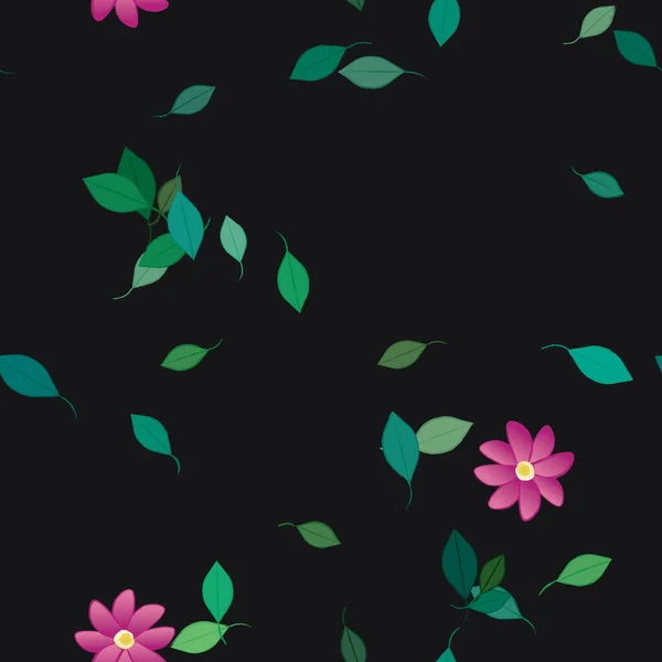 Flores Con Hojas Fondo Sin Costuras Ilustración Vectorial — Archivo Imágenes Vectoriales