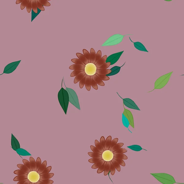 Flores Com Folhas Sem Costura Fundo Ilustração Vetorial — Vetor de Stock