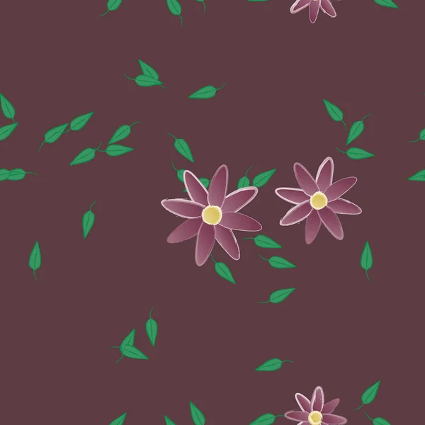 Blommor Med Blad Sömlös Bakgrund Vektor Illustration — Stock vektor