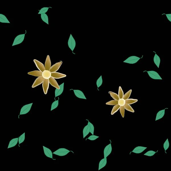 Flores Abstractas Con Hojas Verdes Patrón Sin Costura Ilustración Vectorial — Vector de stock