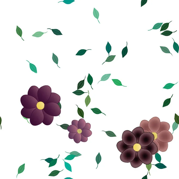 Flores Con Hojas Fondo Sin Costuras Ilustración Vectorial — Vector de stock