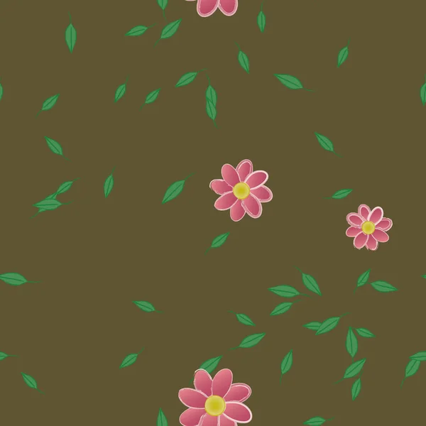 Flores Com Folhas Sem Costura Fundo Ilustração Vetorial — Vetor de Stock