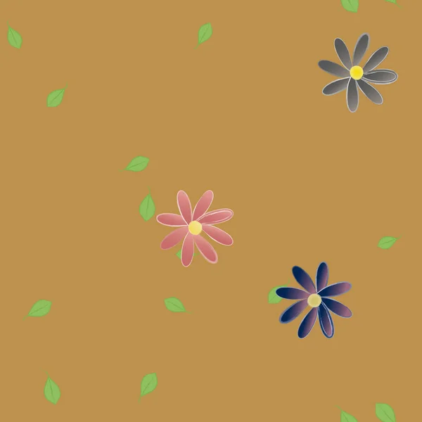 Flores Abstractas Con Hojas Verdes Patrón Sin Costura Ilustración Vectorial — Archivo Imágenes Vectoriales