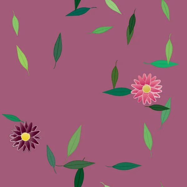 Fleurs Avec Feuilles Fond Sans Couture Illustration Vectorielle — Image vectorielle