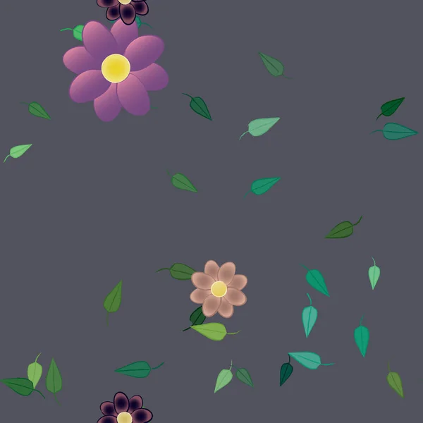 Flores Con Hojas Fondo Sin Costuras Ilustración Vectorial — Archivo Imágenes Vectoriales