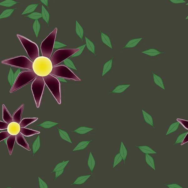 Flores Abstractas Con Hojas Verdes Patrón Sin Costura Ilustración Vectorial — Vector de stock