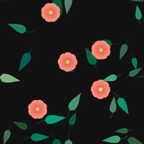 Flores Con Hojas Fondo Sin Costuras Ilustración Vectorial — Vector de stock