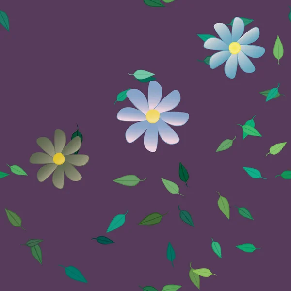 Fleurs Abstraites Avec Des Feuilles Vertes Motif Sans Couture Illustration — Image vectorielle