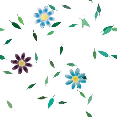 Yeşil yapraklı soyut çiçekler pürüzsüz desen, vektör çizimi