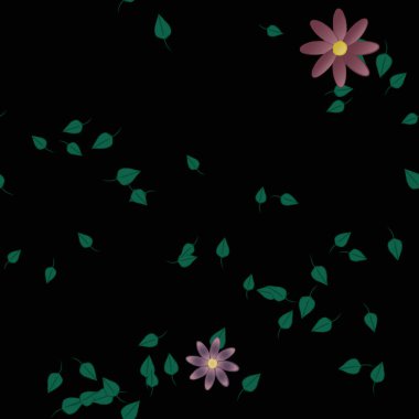 Yeşil yapraklı soyut çiçekler pürüzsüz desen, vektör çizimi