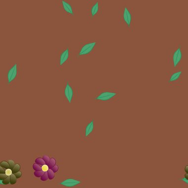 Yeşil yapraklı soyut çiçekler pürüzsüz desen, vektör çizimi