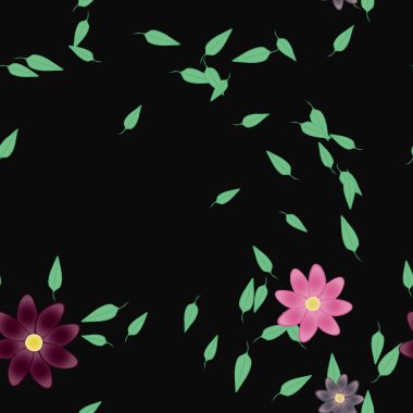 Yeşil yapraklı soyut çiçekler pürüzsüz desen, vektör çizimi