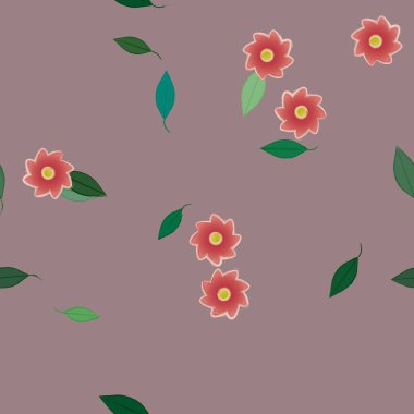 Yeşil yapraklı soyut çiçekler pürüzsüz desen, vektör çizimi