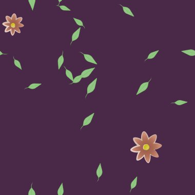 Yeşil yapraklı soyut çiçekler pürüzsüz desen, vektör çizimi