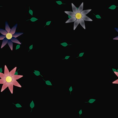 Yeşil yapraklı soyut çiçekler pürüzsüz desen, vektör çizimi