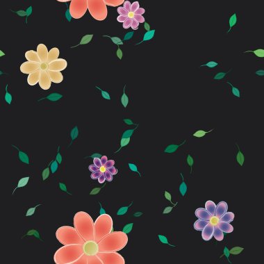 Yeşil yapraklı soyut çiçekler pürüzsüz desen, vektör çizimi