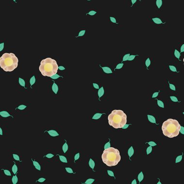 Yeşil yapraklı soyut çiçekler pürüzsüz desen, vektör çizimi