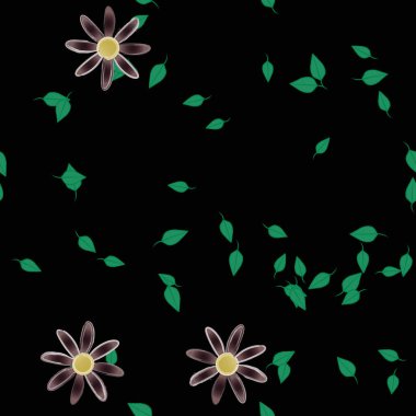 Yeşil yapraklı soyut çiçekler pürüzsüz desen, vektör çizimi