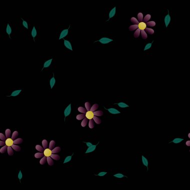 Yeşil yapraklı soyut çiçekler pürüzsüz desen, vektör çizimi