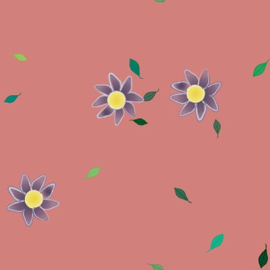 Yeşil yapraklı soyut çiçekler pürüzsüz desen, vektör çizimi